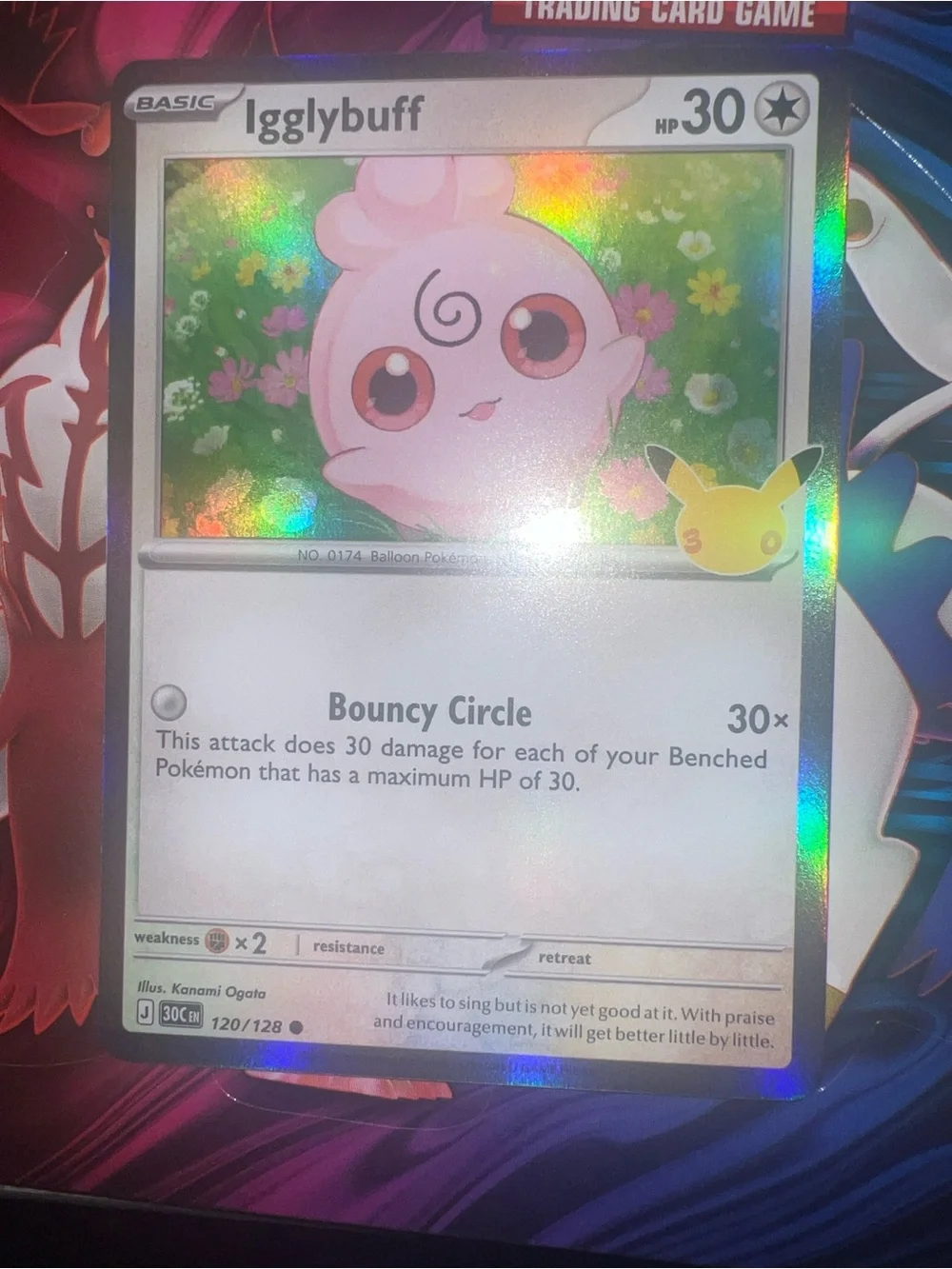 Pokemon Igglybuff Holographic Card - Pink, Green & Yellow